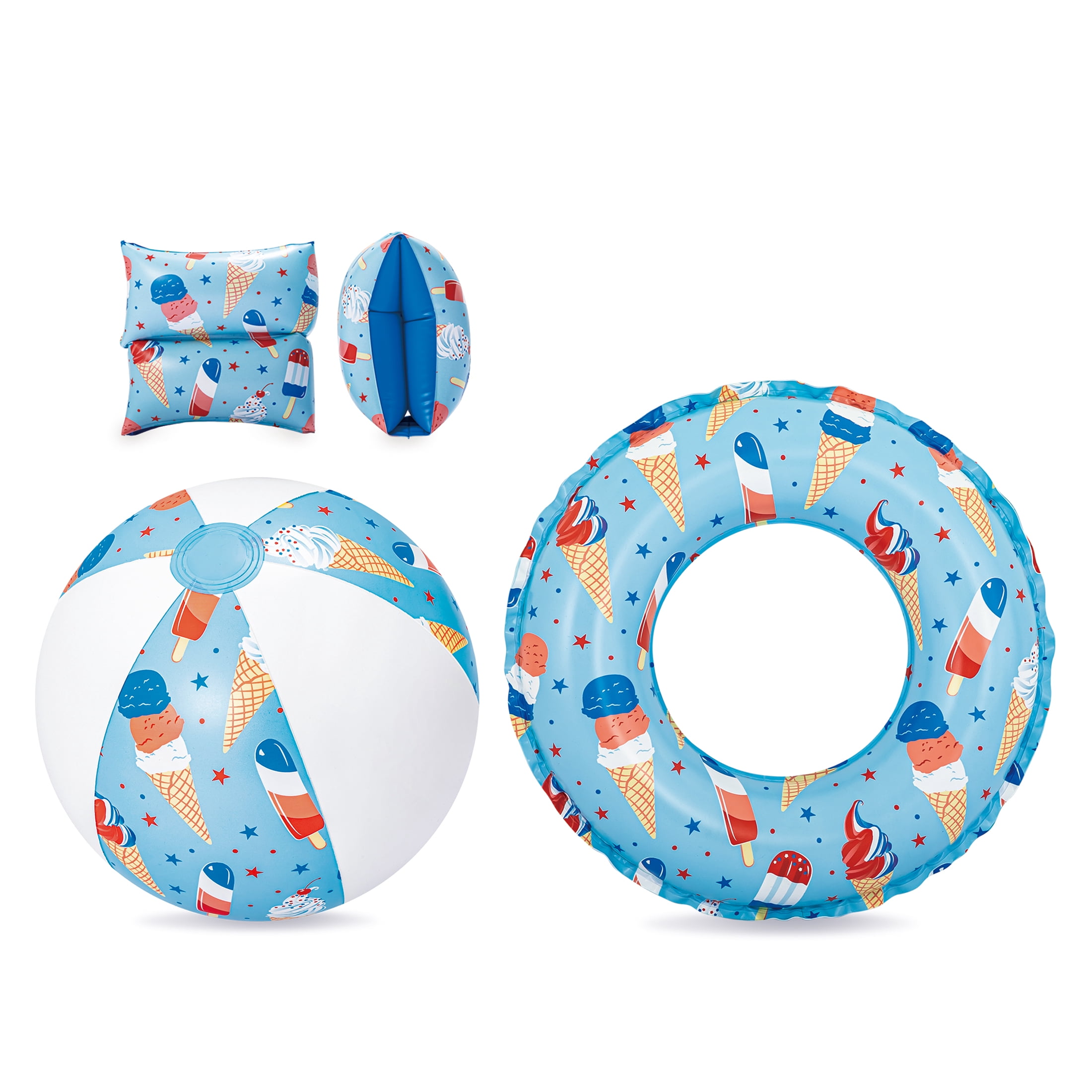 Bluescape Inflatable Sweets Swim Set, 3-Pack, Arm Band Floats, Swim Tube Float and Beach Ball, for Kids & Adults, Age 3-6 years, Unisex