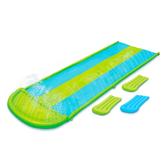 Bluescape Triple-Lane Water Slide + (3) Inflatable Boogie Boards for Summer Water Play for Toddlers & Children Age 2+