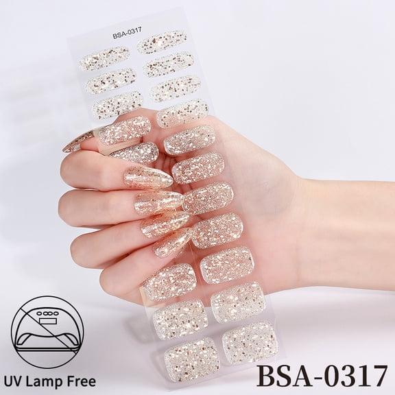 BSA-0317 No-Heat-Required Gel Nail Stickers, Waterproof, Glittery, Glossy, European And American Style, Fully Cured Nail Stickers