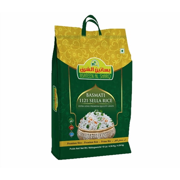 BSATEEN AL SHARQ Basmati 1121 Sella Rice - 10 Lb Extra Long Grain - 1 Pc