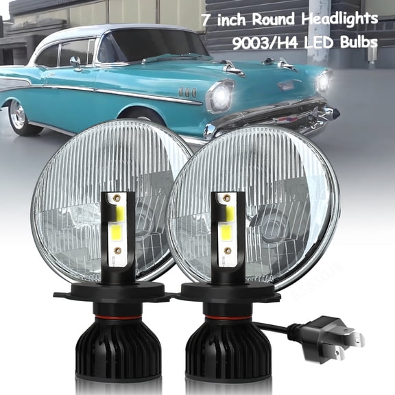 BSBSDJB 1 Pair 7 Inch Round Headlight Housing H4/9003 LED Bulbs For Ford Bronco 1969-1978