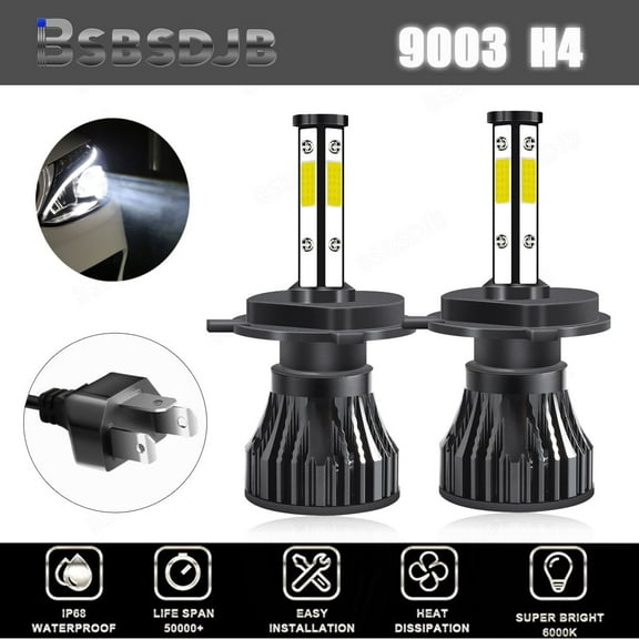 BSBSDJB 4-Sides 9003 H4 LED 6000K White Automotive Bulb Kit High/Low Beam Plug & Play