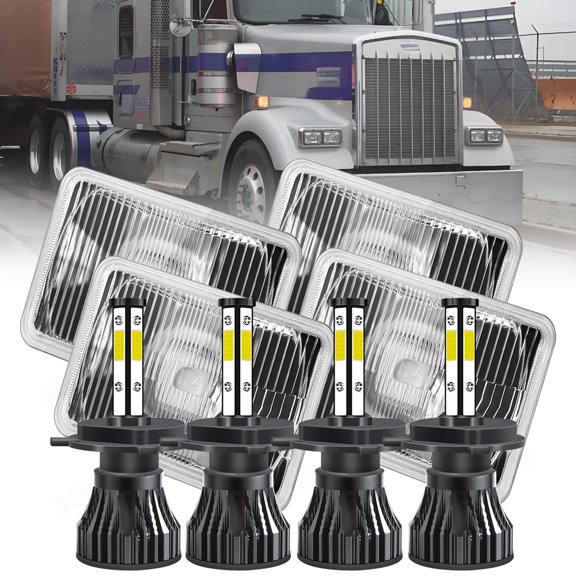 BSBSDJB 4pcs 4x6" LED Headlights High-Low Beam For Kenworth T800 W900 Peterbilt 357 379 378