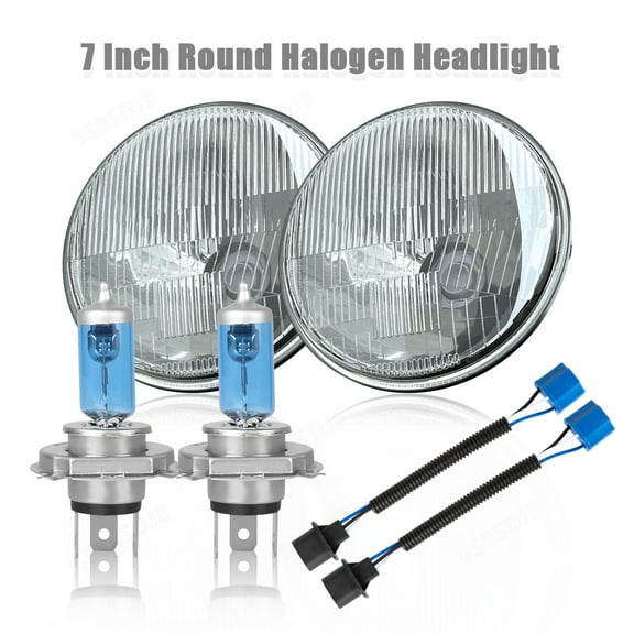 BSBSDJB 7" Round Glass Housing High-Low Sealed Beam + 9003/H4 Halogen Headlight Bulbs