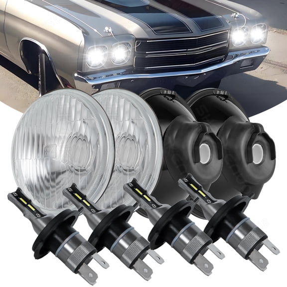 BSBSDJB For 1960-1961 Chevrolet C10 Pickup 5.75" inch Round Headlight Housing with H4 LED Bulbs