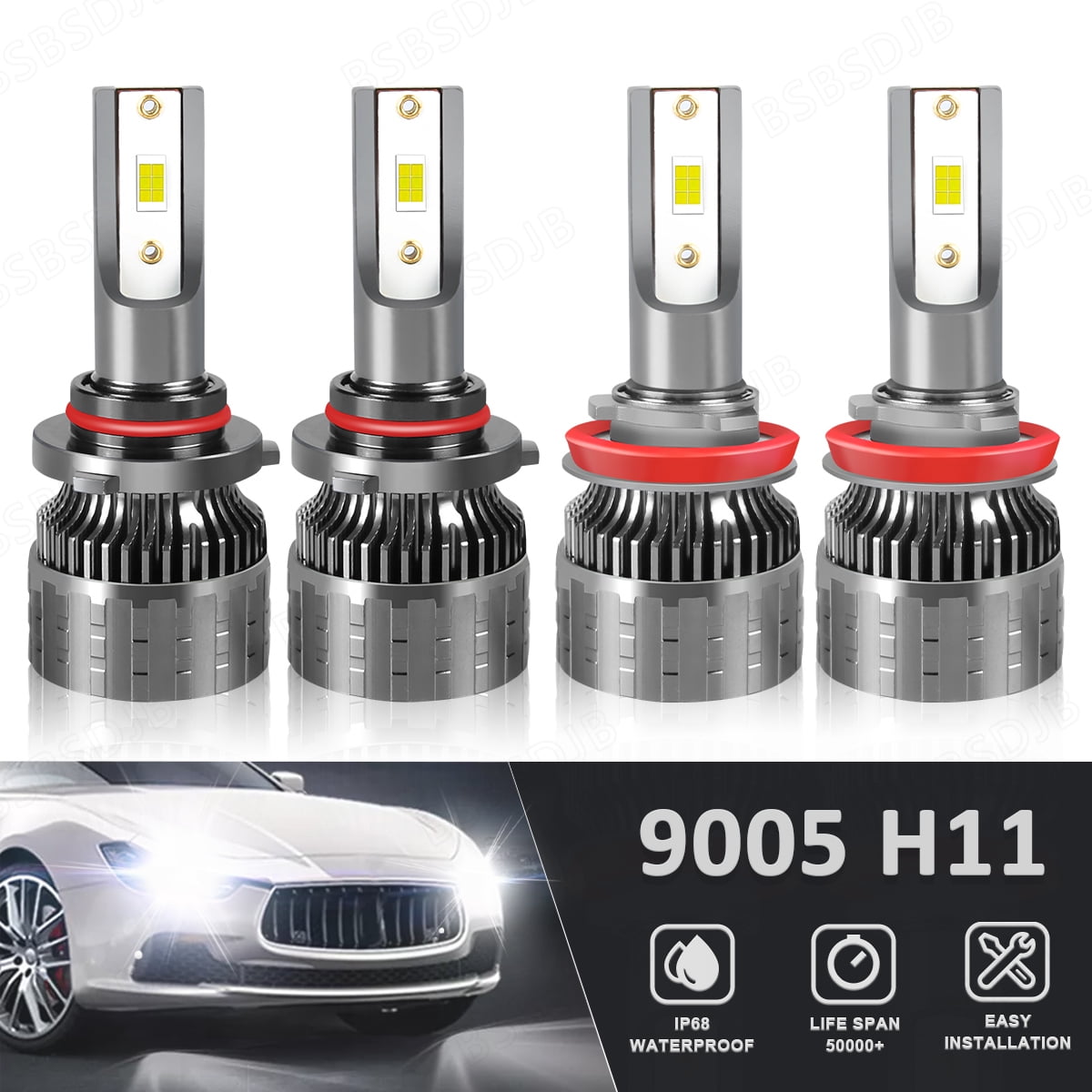 BSBSDJB For Peterbilt 579 389 Front LED Headlight White 9005+H11 Bulbs ...