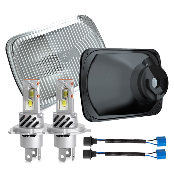 BSBSDJB Pair For Chevy Express Cargo Van 1500 2500 3500 5x7" 7x6" inch Headlight Housing + H4 LED Bulbs