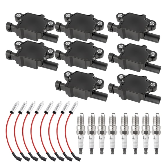 BSBSDJB UF413 Ignition Coil & 8pcs Spark Plug & Wire for Chevy Silverado GMC Sierra