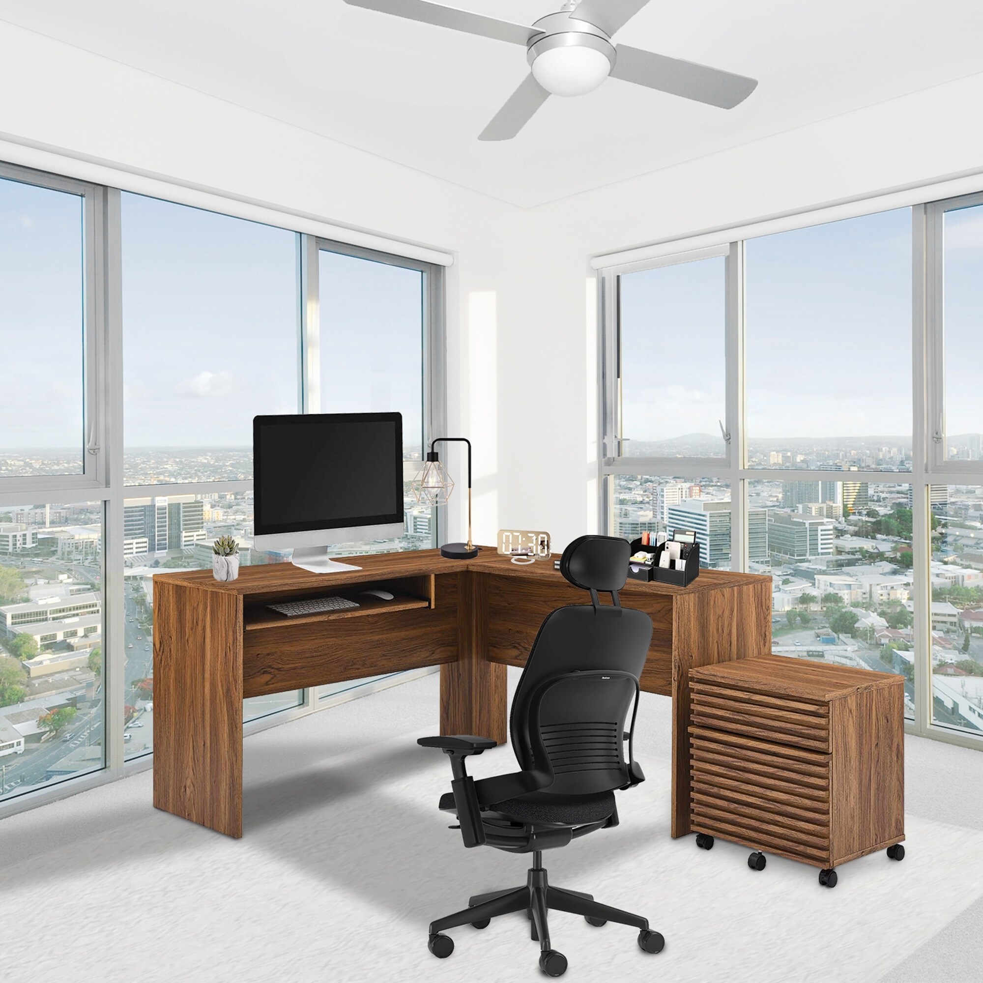 BSD National Supplies Vidalia Midcentury Modern Walnut Wooden Lshaped