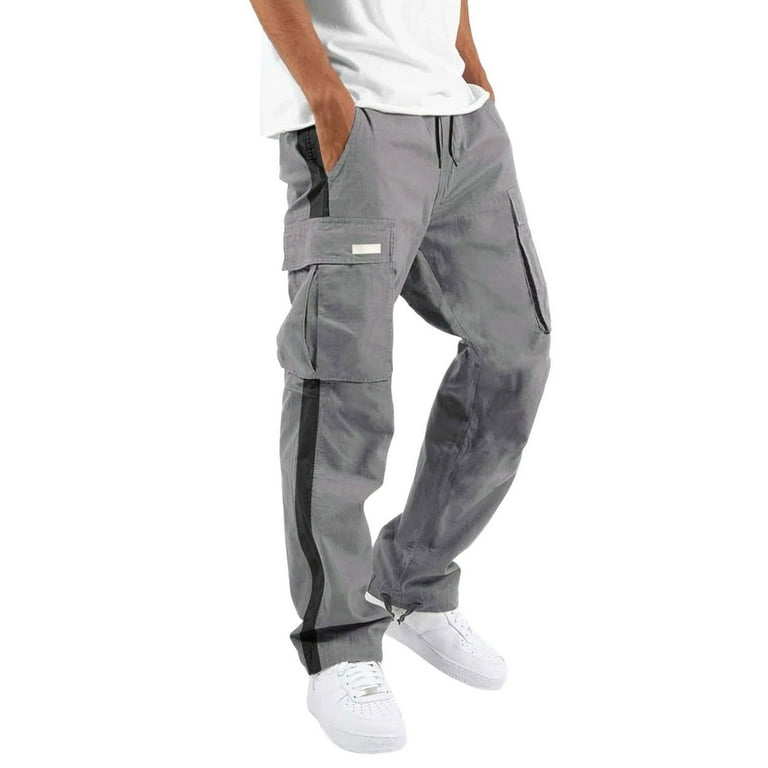 BSDHBS Cargo Pants Men's Four Seasons Street Leisure Sports Multi Pocket  Foot Waist Lace up Patchwork Ribbon Cargo Trousers Gray Size L 
