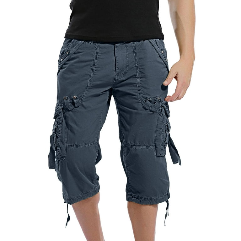BSDHBS Men's Cargo Pants Men's Leisure Sports Multi Pocket Trouser Leg  Hanging Rope Tool Black Size 40