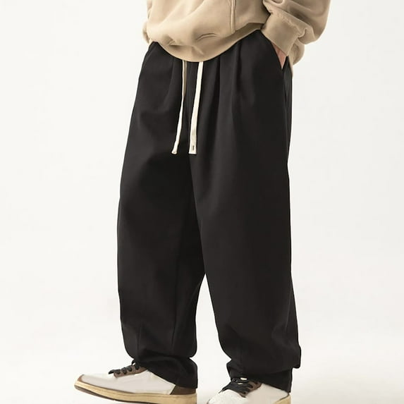 BSDJILFG 100% Cotton Pants for Men High Waist Fleece Sweatpants Loose Baggy Wide Leg Gym Workout Trouser,Sizes M-4XL