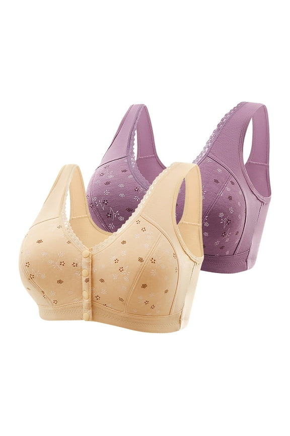 2 Multipack Women's Plus Size Bras,Support Bras for Older Women Lift No Underwire,Oversized Front Closure Everyday Bras for Lady,M-7XL