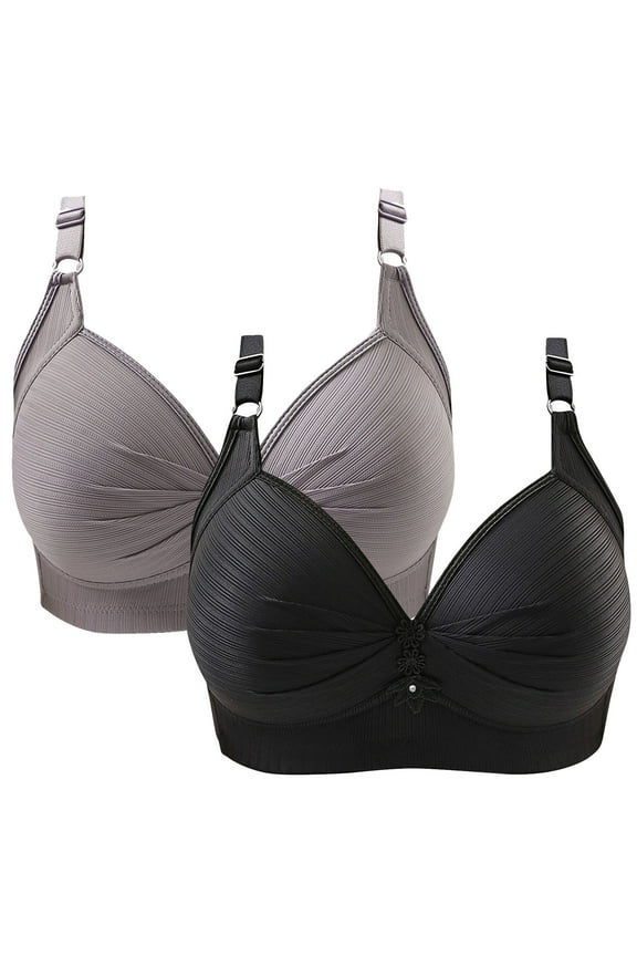 2 Pack Push-Up Bras for Big Breasted Women,Full Coverage High Support Convertible Bras Wireless Breathable Everyday Bras Rollbacks,S-5XL