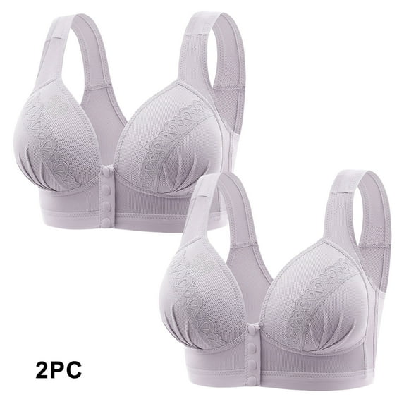 BSDJILFG 2 Pack Women's Plus Size Front Closure Bra,Push-Up Wireless Bras Adjustable Padded Full Figure Bras,S-3XL