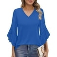 thumbnail image 1 of BSDJILFG 3/4 Length Sleeve Womens Tops New Trendy 2025 Flutter Sleeve V-Neck Loose Fit Casual Tunic Blouse, 1 of 8