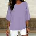 thumbnail image 1 of BSDJILFG 3/4 Length Sleeves Cotton Linen Shirts for Women,Lightweight Breathable Crewneck Loose Fit Gauze Blouses for Beach Vacation, 1 of 4