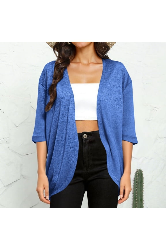 3/4 Sleeve Cardigans for Women Lightweight Knit Top Loose Fit Duster Open Front Solid Color Drape Summer Jackets
