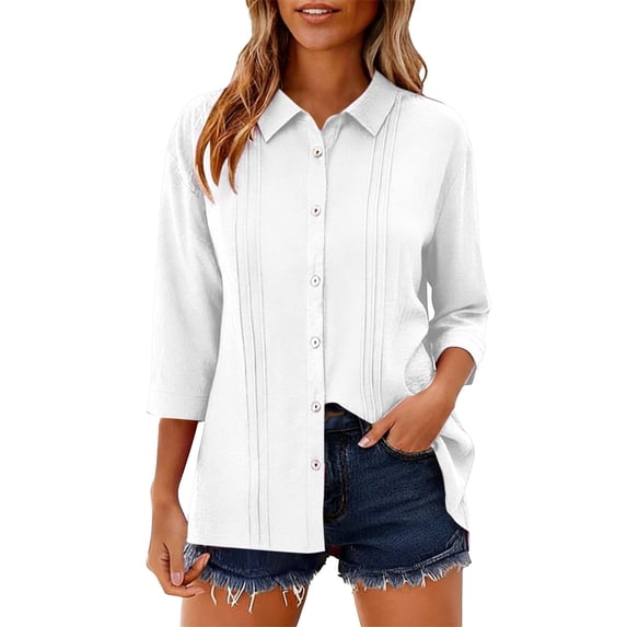 BSDJILFG 3/4 Sleeve Lightweight Shirts for Women Casual Button Down V-Neck Collared Loose Fit Office Work Blouse 2026
