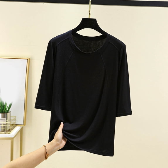 BSDJILFG 3/4 Sleeve Pajama Tops for Women Summer Casual T-Shirts Stretchy Quick Drying Gym Workout Undershirts