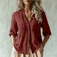 thumbnail image 1 of BSDJILFG 3/4 Sleeve Shirts for Women Button Down V-Neck No Collar Pocket Tees Breathable Office Work Cardigan, 1 of 6