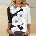 thumbnail image 1 of BSDJILFG 3/4 Sleeve Tops for Women Black and White Floral Blouse Loose Fit Crew Neck Pullover Tunic Shirts, 1 of 5