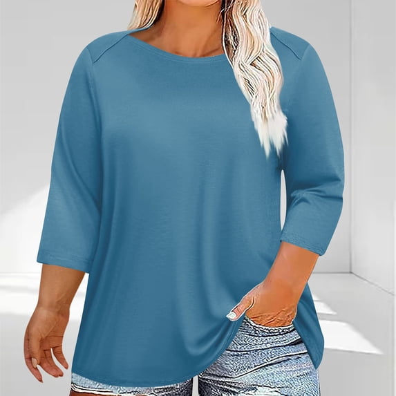 BSDJILFG 3/4 Sleeve Tops for Women Plus Size Summer T-Shirt Vintage Raglan Tees Loose Fit Split Hem Ladies Blouse for Sleepwear L-5XL