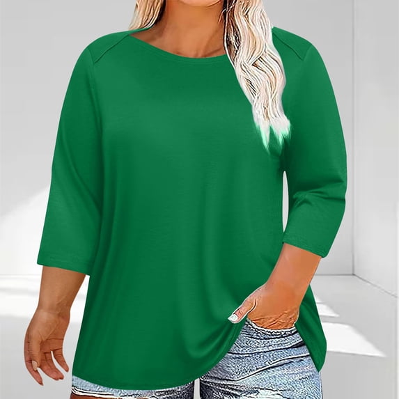BSDJILFG 3/4 Sleeve Tops for Women Plus Size Summer T-Shirt Vintage Raglan Tees Loose Fit Split Hem Ladies Blouse for Sleepwear L-5XL