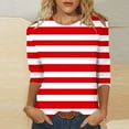 thumbnail image 1 of BSDJILFG 3/4 Sleeve Tops for Women Red Striped Shirt Loose Fit Tunics Crew Neck Pullover Blouse ,Sizes S-3XL, 1 of 5