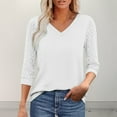 thumbnail image 1 of BSDJILFG 3/4 Sleeve Tops for Women White Lace Sleeve Shirt Dressy Casual Loose V-Neck Tunic Blouses Workwear, 1 of 9