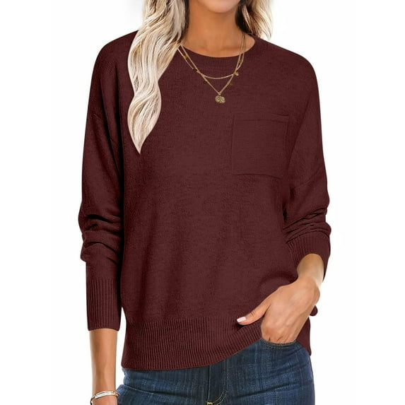BSDJILFG 3/4 Sleeve Womens Tops Knitting Cotton Sweater Crewneck Lightweight Basic Tees Pullover Tunic Shirts with Chest Pocket