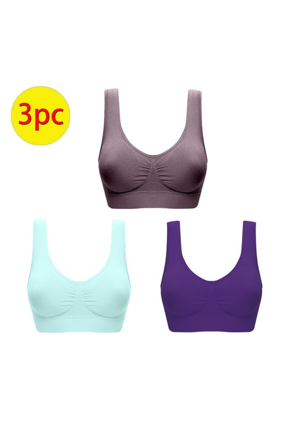 3 PCs Womens Plus Size Sports Bras Big Breasted Women Seamless Low Impact Wireless Comfortable Back-Smoothing Yoga Bras ,S-3XL