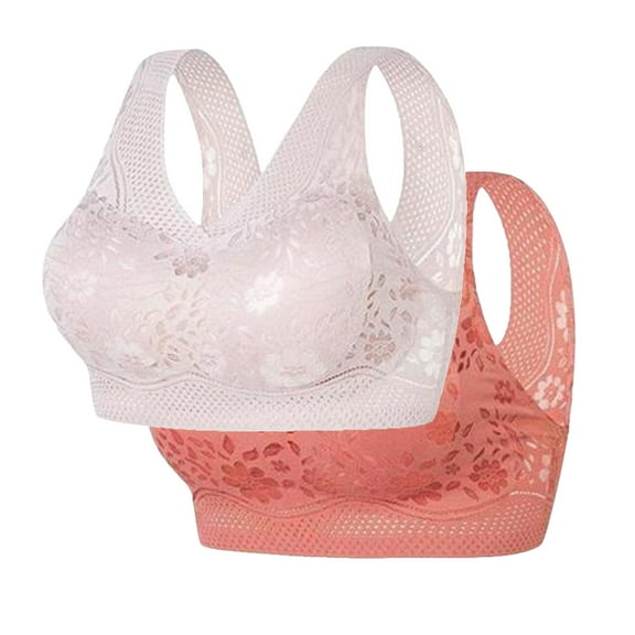 BSDJILFG 3 Pack Bras for Women Seamless Lace Bra No Underwire Bralette Soft Comfortable Padded Sports Bra for Big Busted Women