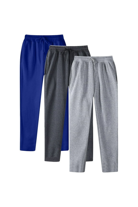 3 Pack Men's Pants Warm Elastic Waist Straight Loose Fit Casual Sweat Length Pants Workout Lounge Bottoms Fall Winter Trouser