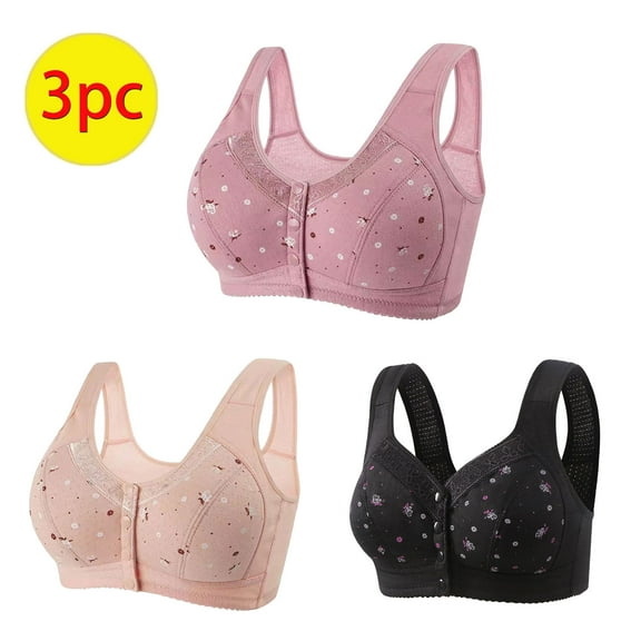 BSDJILFG 3 Pack Sports Bras for Large Bust Women,Cozy Seamless Front Closure Bras, Wire-Free Daisy Bras Breathable Soft Everyday Bra