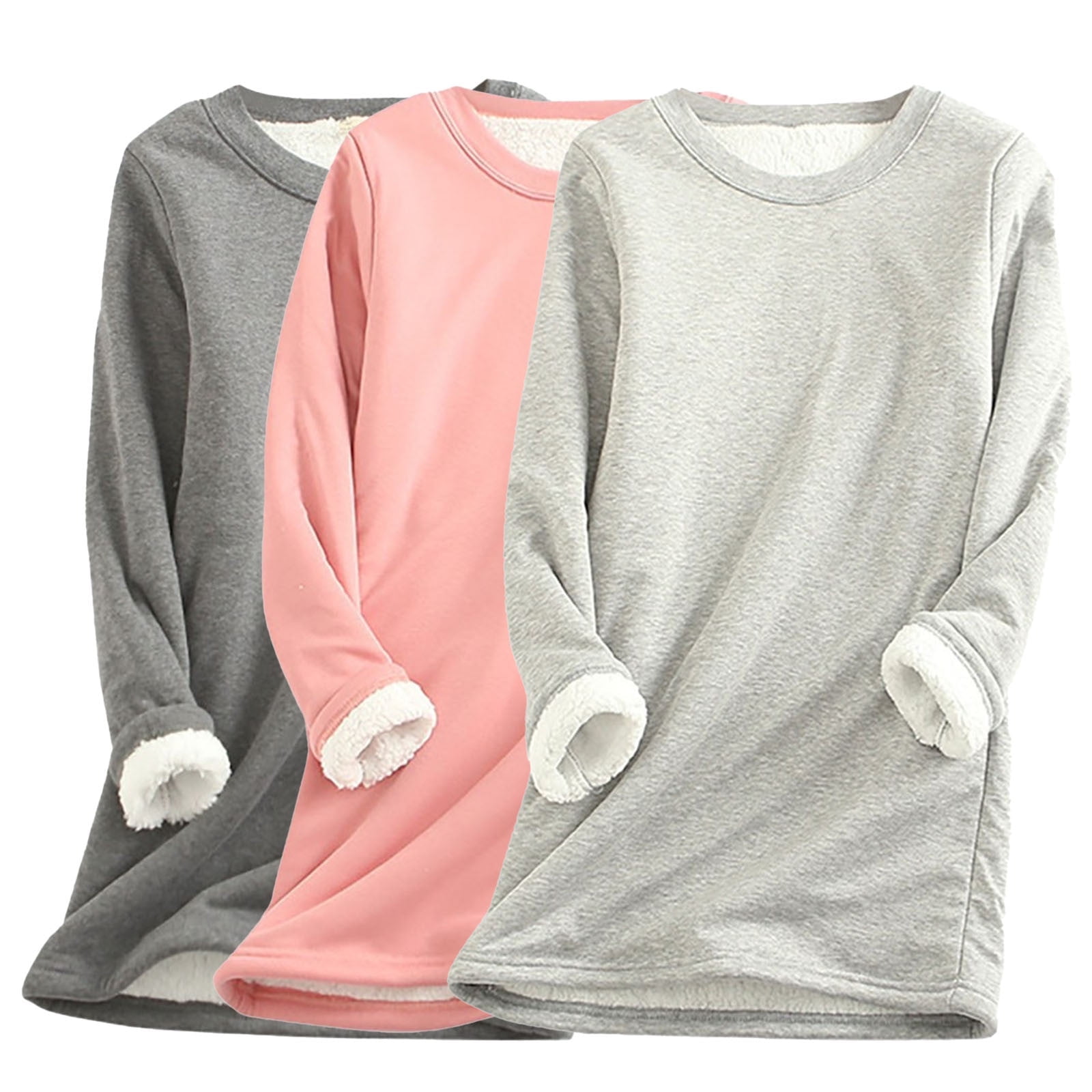 BSDJILFG 3 Pack Winter Basic Tees for Women Oversized Sweatshirts Crewneck Tops Wool Thicken Long Sleeve Midi Shirt Dress Loungewear New Trending Clothes ,S-5XL 50%