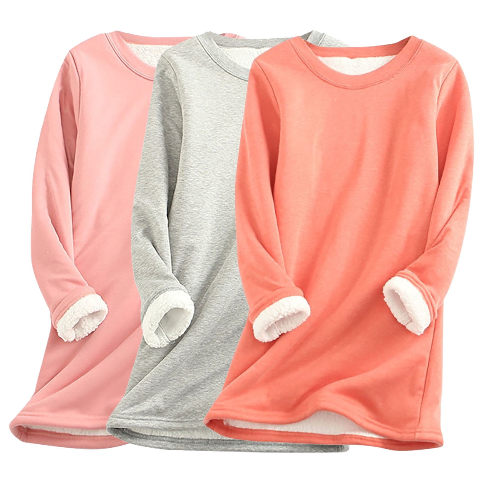 BSDJILFG 3 Pack Winter Basic Tees for Women Oversized Sweatshirts Crewneck Tops Wool Thicken Long Sleeve Midi Shirt Dress Loungewear New Trending Clothes ,S-5XL 50%