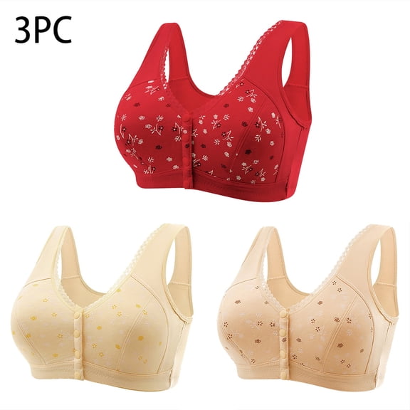 BSDJILFG 3 Pack Women's Plus Size Bras Front Button Wireless Daisy Bras Full Coverage All Figure Everyday Bras ,M-7XL