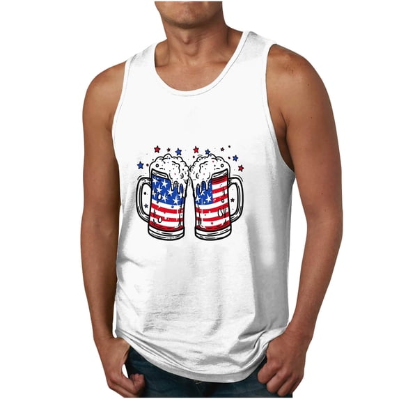 BSDJILFG 4th of July Mens Tank Tops,Summer Casual Beer and Flag Print Sleeveless Tank Round Neck Tops Sizes M-6XL