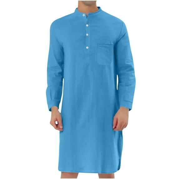 BSDJILFG 50% Clearance Off Muslim Long Robe for Men,Mens Arab Robe Round Neck Button Long Sleeve Solid Saudi Arab Thobe Abayas Islamic Muslim Dubai Robe with Pockets Clearance