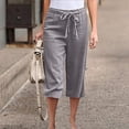 thumbnail image 1 of BSDJILFG 50% Clearance Off Cotton Linen Pants Womens Summer Capris 2024 Drawstring Elastic Wasit Cropped Leg Pants Plus Size Wide Leg Lounge Pants, 1 of 6