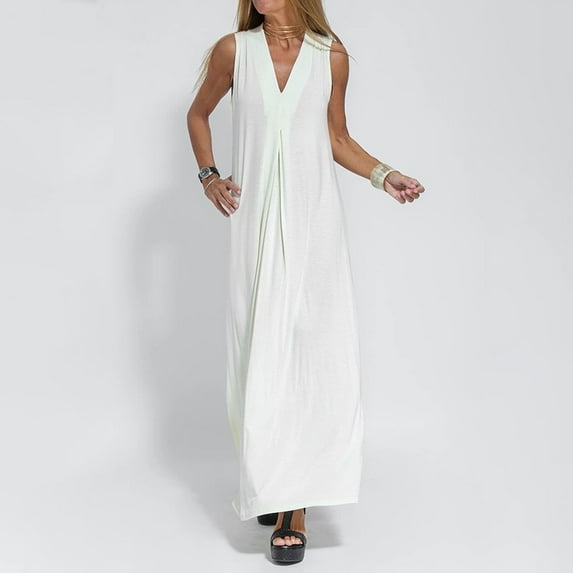 BSDJILFG 50% ,Maxi Dresses for Women Plus Size Casual Solid Color V Neck Tank Flowy Loose Cami Dresses Pajama Dress for Women with Pockets Sundresses Pullover Sleepwear Sizes S-3XL