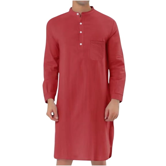 BSDJILFG 50% ,Muslim Long Robe for Men,Mens Arab Robe Round Neck Button Long Sleeve Solid Saudi Arab Thobe Abayas Islamic Muslim Dubai Robe with Pockets