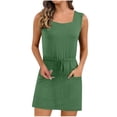 thumbnail image 1 of BSDJILFG 50% Clearance Off,Summer Dresses for Women Casual Solid Color Square Neck Tank Tops Drawstring Tie Baggy Mini Dress Loungewear Sleepwear Clearance S-XXL, 1 of 8