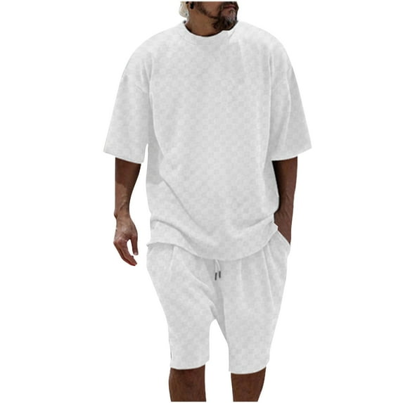 BSDJILFG 50% Clearance Off,Two-Piece Lounge Pajama Sets for Men Casual Solid Color Crew Neck Shirt and Drawstring Shorts Clearance M-3XL