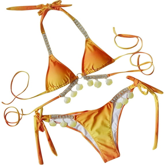 BSDJILFG 50% Women's 2 Piece Swimsuits Floral Push Up Triangle Bikini Sets Tie Side Bathing Suits Christmas Gifts