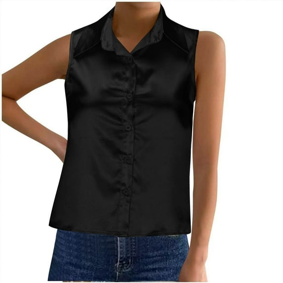 BSDJILFG 50% ,Womens Camisoles Casual Solid Color Button Down Lapel Vest Shirts Tank Tops Satin Silky Blouse Loungewear Sleepwear Blouse S-3XL