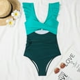 thumbnail image 1 of BSDJILFG 50% Clearance Off One-piece Bikini Sets for Women Cutout Padded Short Ruffle Sleeve Deep V-neck Tummy High Waisted Thong Beachwear Swimwear Summer Clearance, 1 of 4