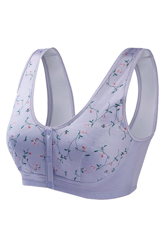 50% Front Closure Bras, Women's Printed Non-Steel Seamless Ice Silk Front Buckle Vest-Style Underwear, Strappy Sports Bra