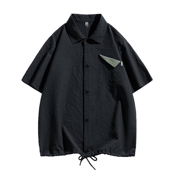BSDJILFG Mens Blouses Big and Tall Casual Dress Shirts for Men Button Down Drawstring Short Sleeve Lapel Tee Shirts with Pockets on ,Sizes M-6XL